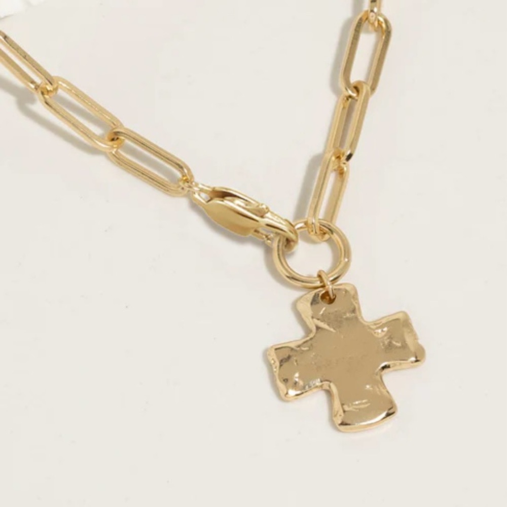 NEW James Michelle Gold Tone Chunky Cross 18” Paperclip Chain Link Necklace